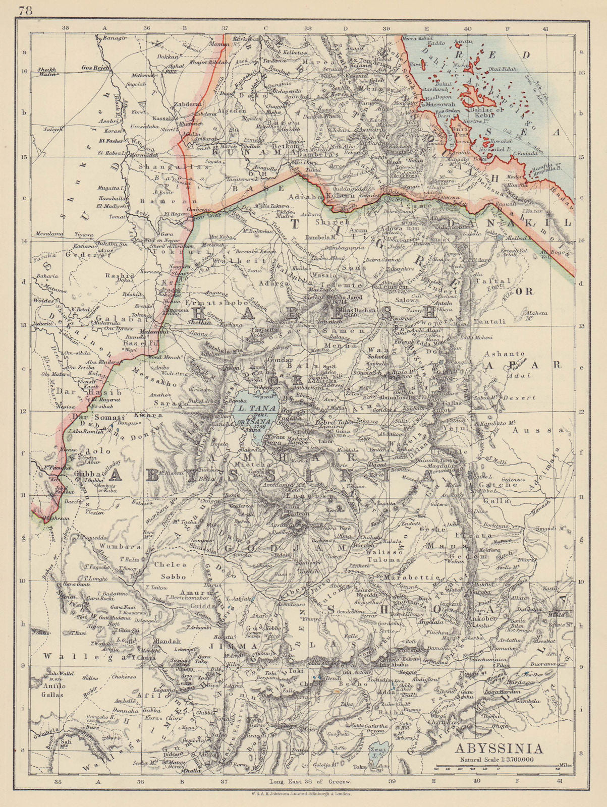 ABYSSINIA. Tigre Amhara Shoa Godjam. Ethiopia Eritrea. JOHNSTON 1910 old map